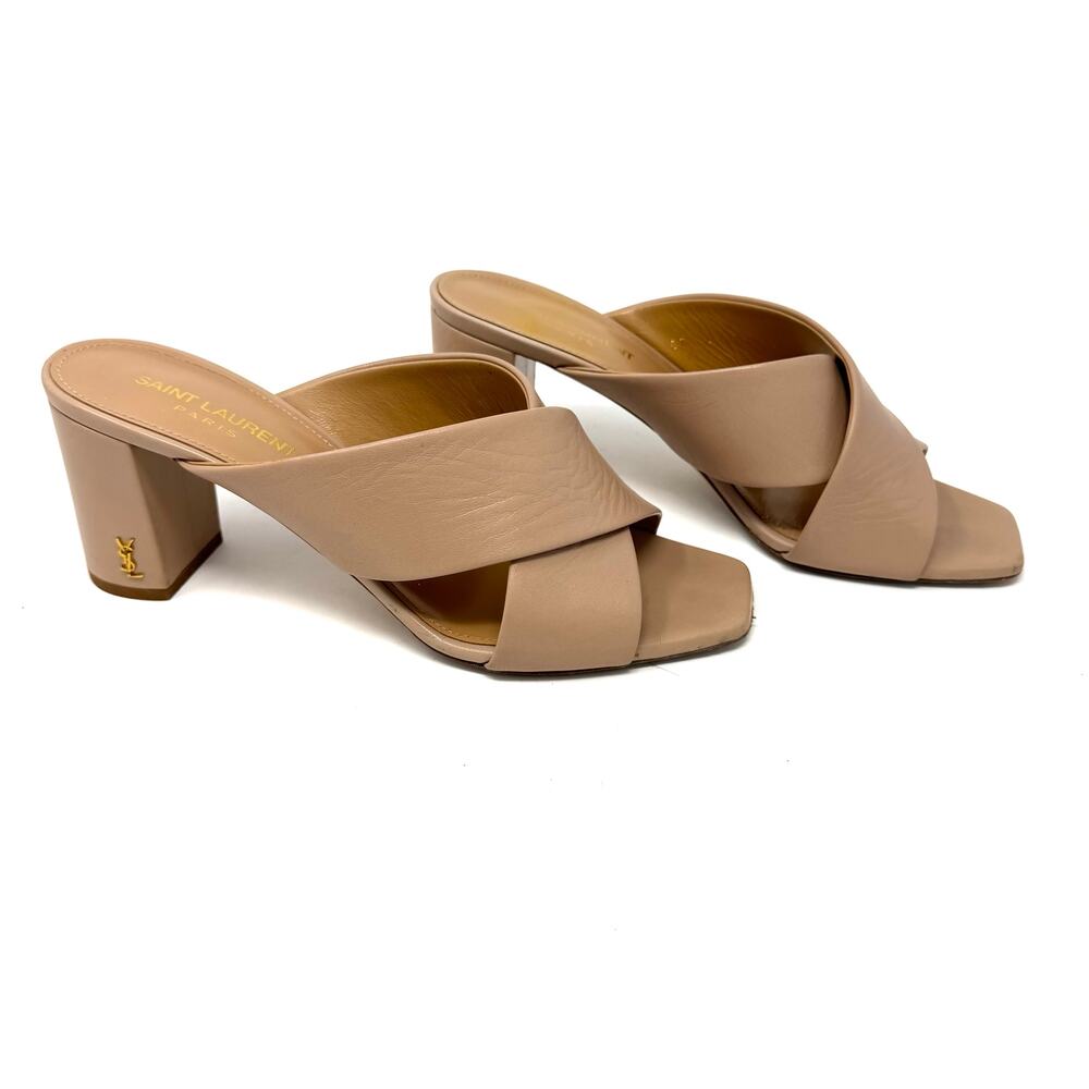 Saint Laurent Loulou Crisscross Leather Mules in Nude Beige – Size 38 | 8 - Picture 4 of 14